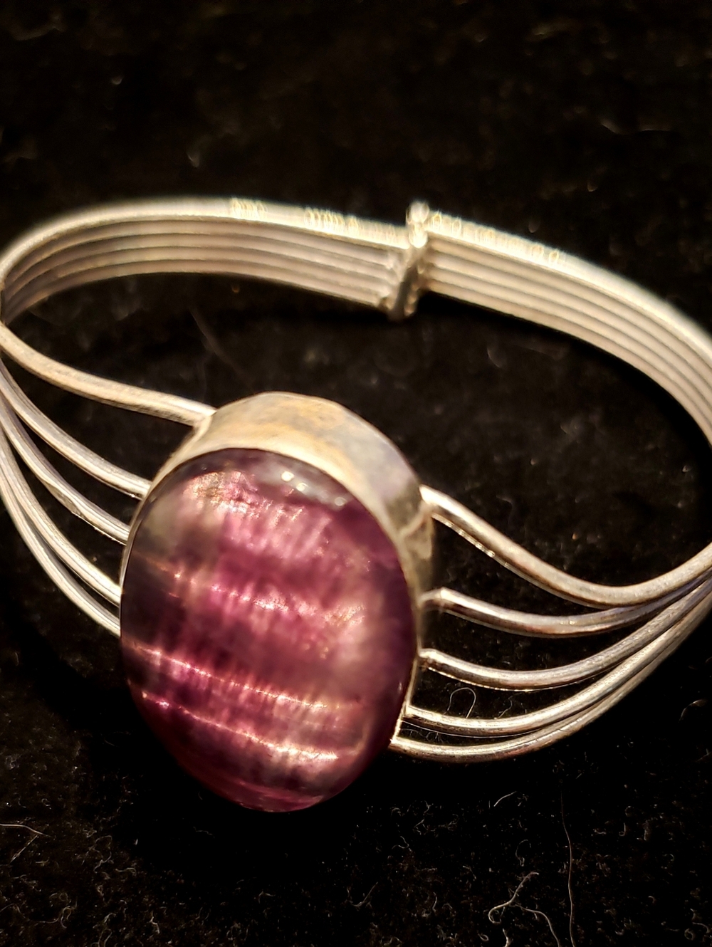 Sterling 925 Stamped Lg Purple Oval Gemstone Bracelet, Adjustable, New, Handmade
